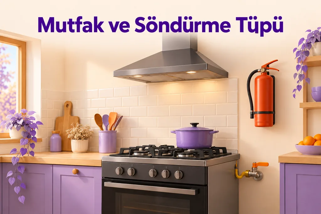 Kreş mutfağında ocak, davlumbaz, gaz vanası ve yangın söndürme tüpü